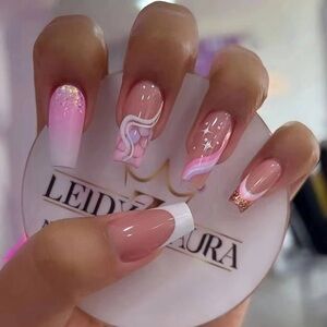 Pink Glitter Press On Nails